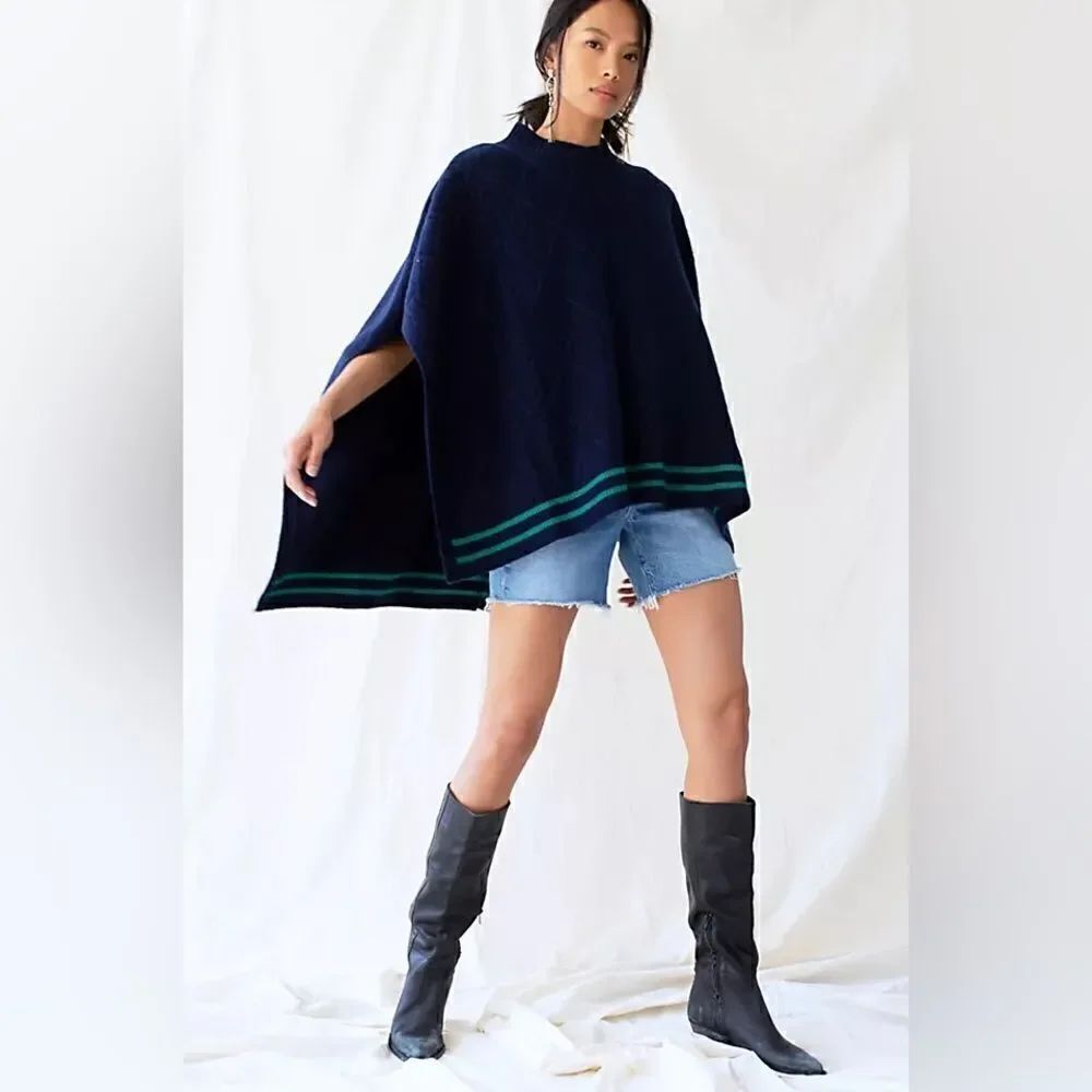 NWT FREE PEOPLE CABLE STRIPED PONCHO CAPE SWEATER